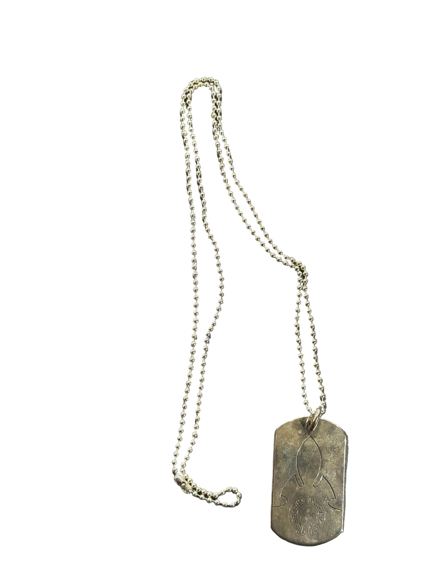 Chrome Hearts Dog Tag on Silver Bead Necklace 28in