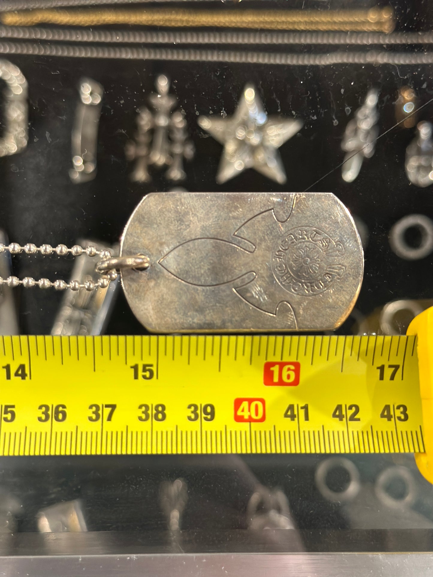 Chrome Hearts Dog Tag on Silver Bead Necklace 28in