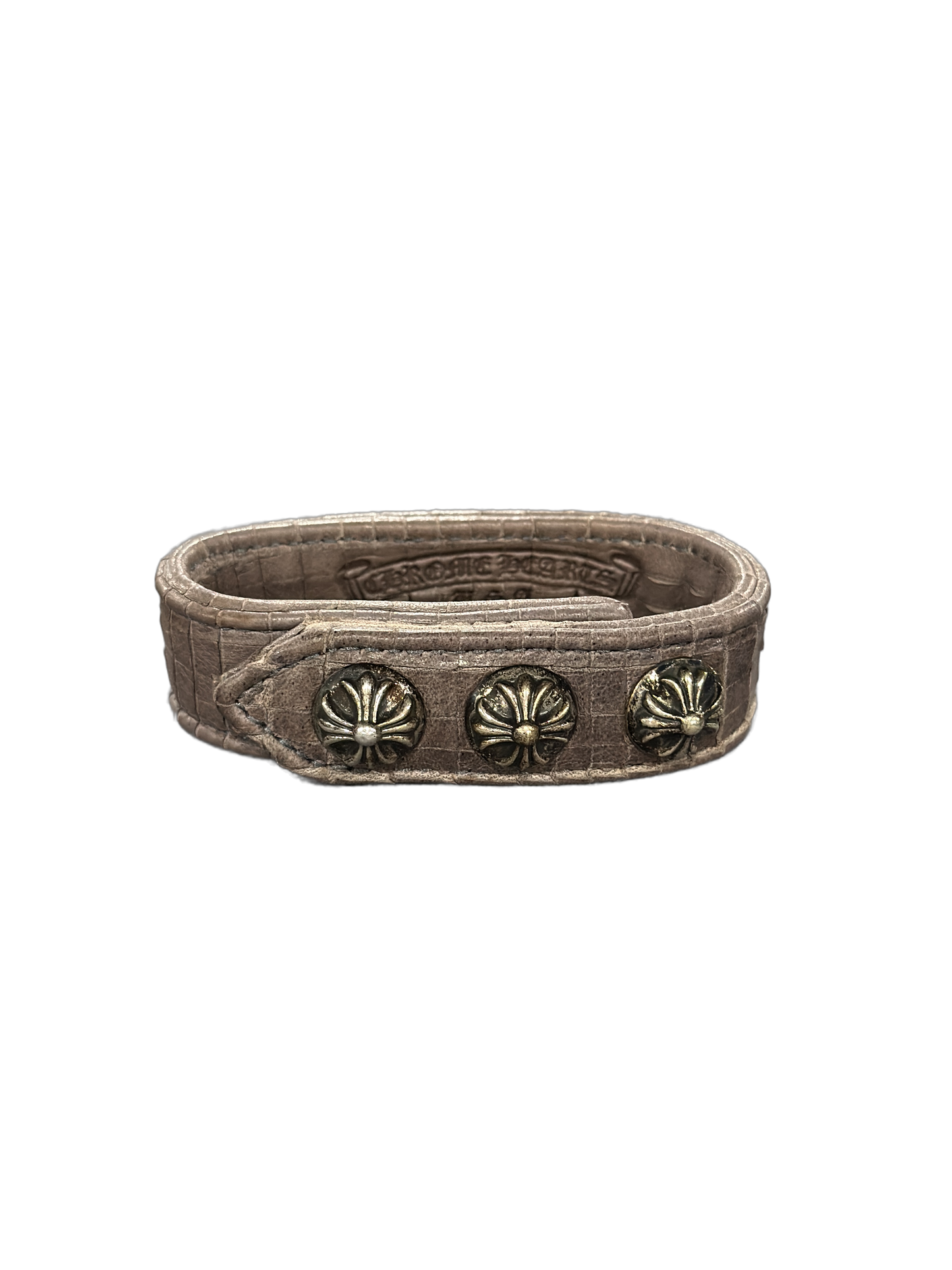 chrome hearts taupe cracked leather bracelet