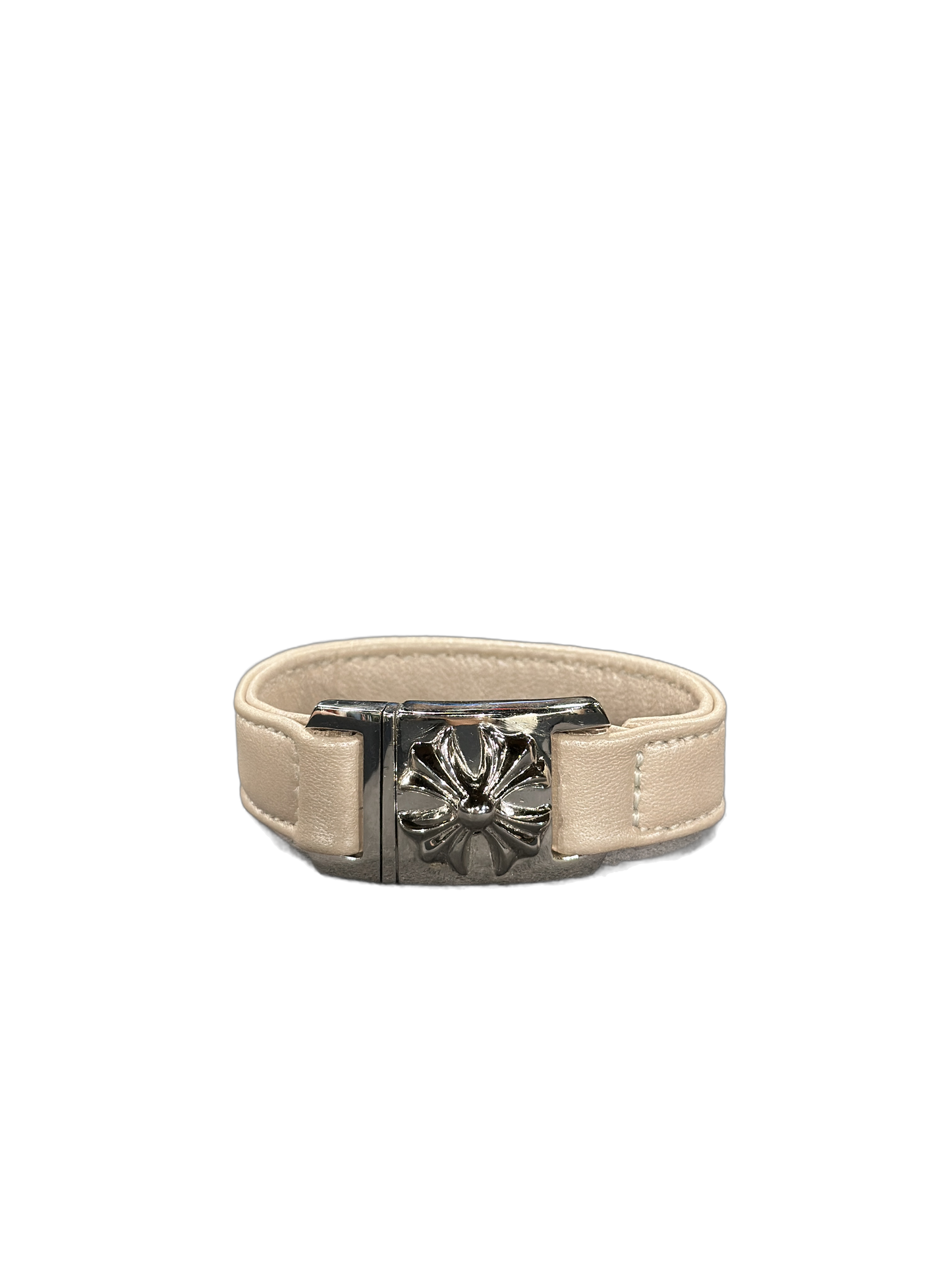 chrome hearts beige leather star clasp bracelet