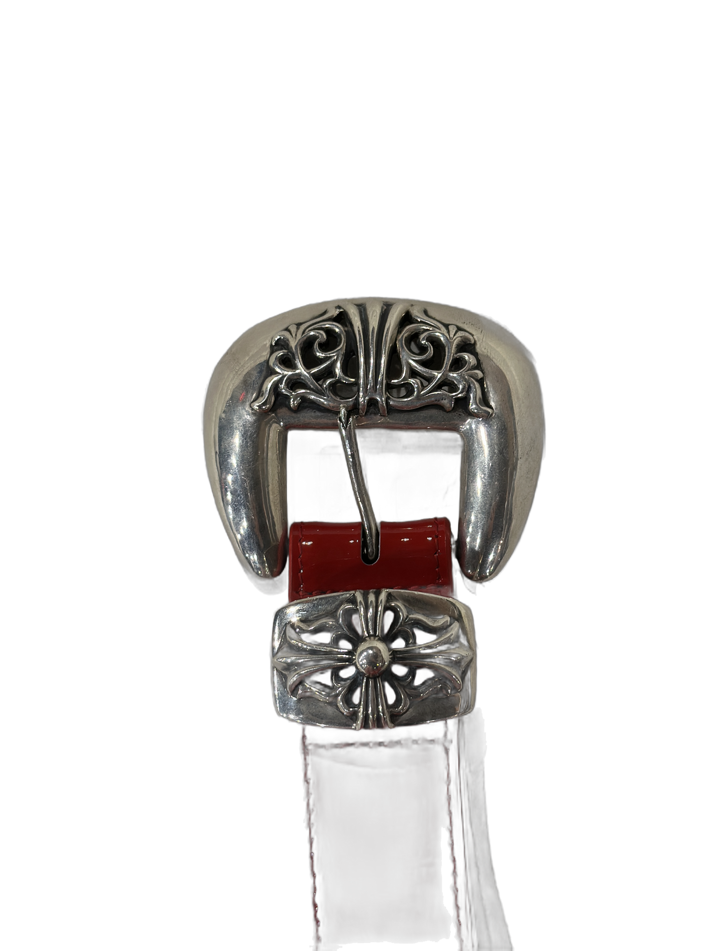 ($11,000) chrome hearts 3 piece western red leather belt sz 34