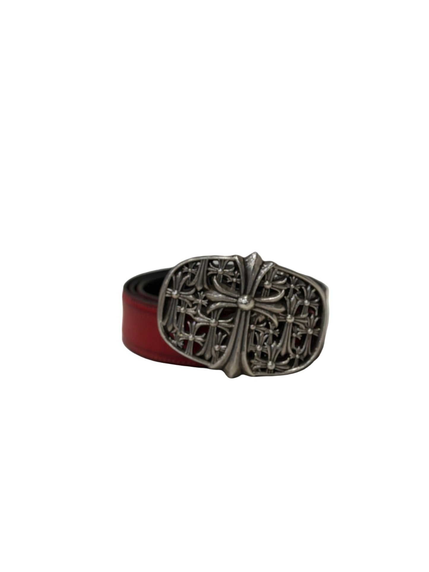 ($12,500) chrome hearts cemetery buckle with red leather belt sz 36