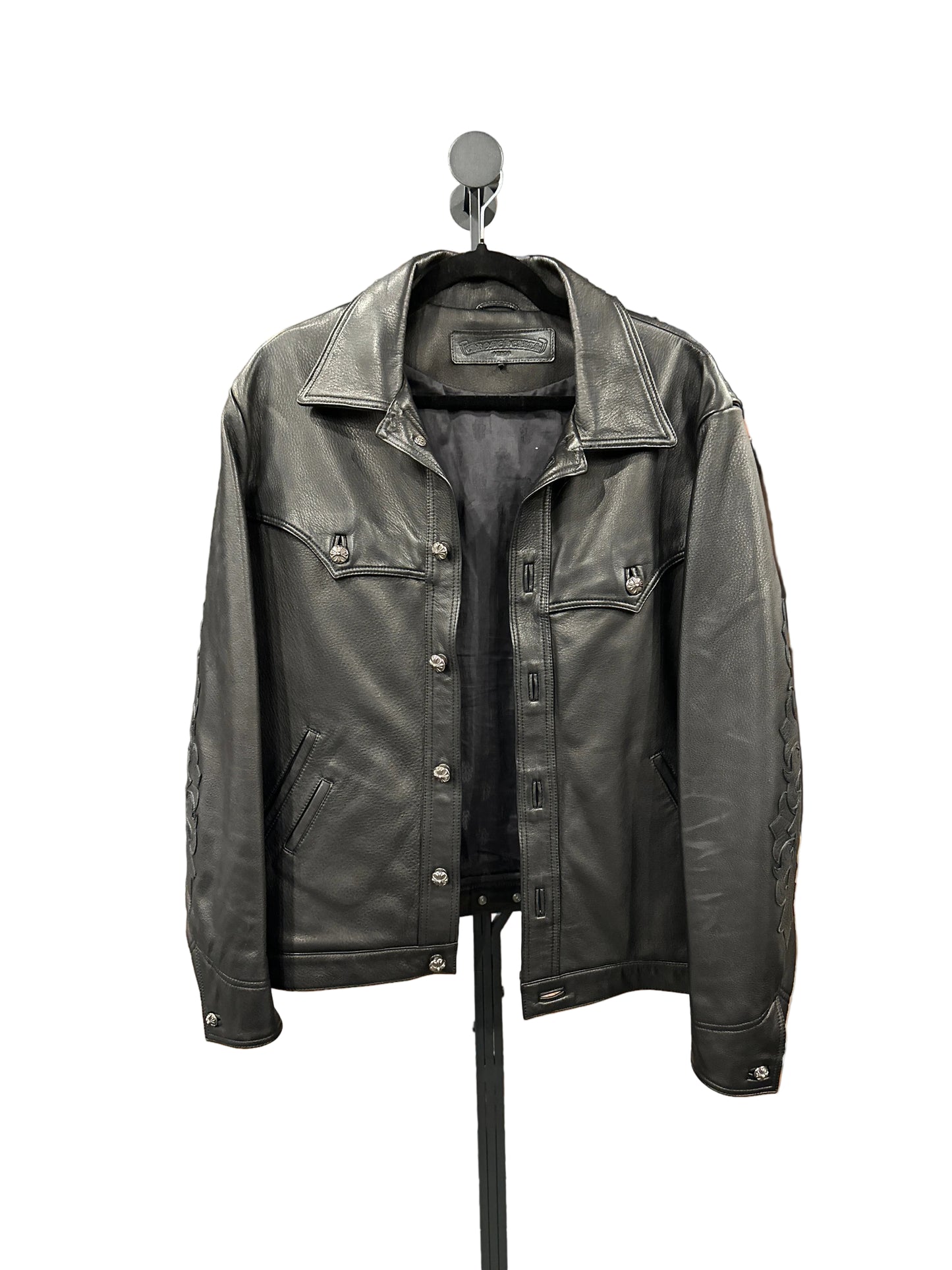 ($17,000) Chrome Hearts Western leather trucker jacket sz L