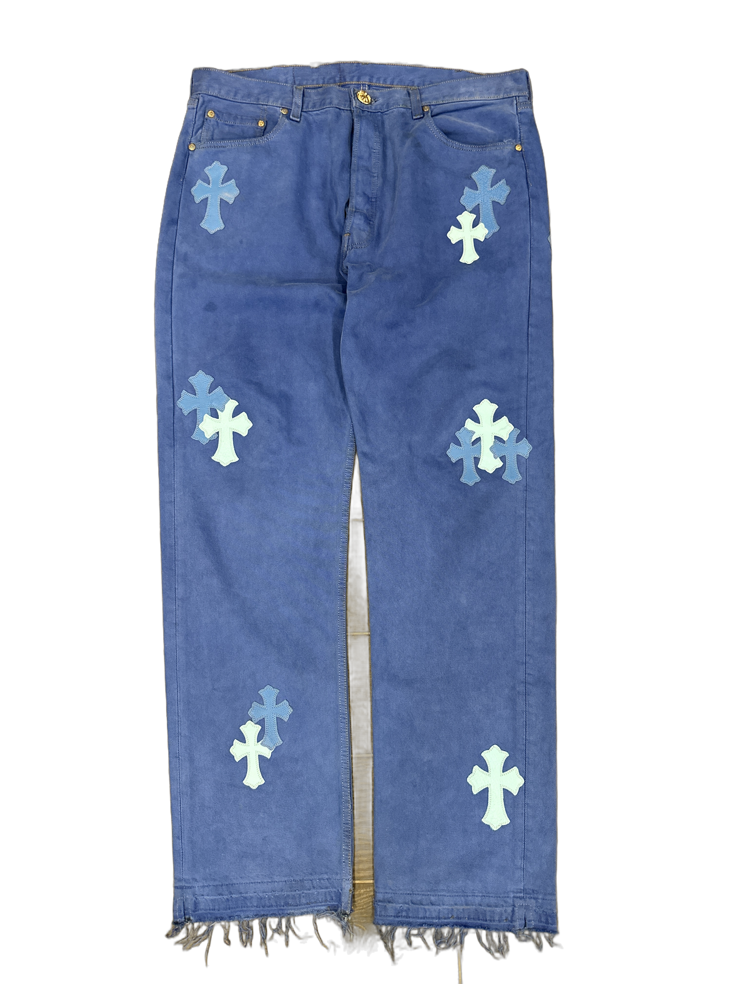 ($18,000) Chrome Hearts Blue Cross Patch London Levi Jeans