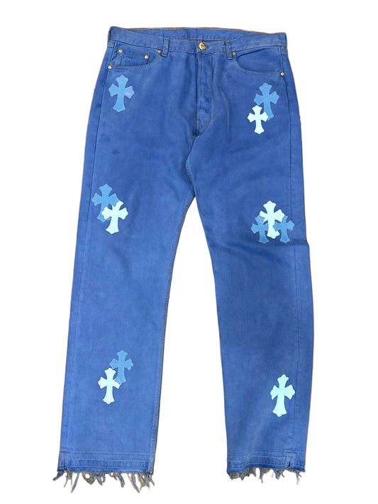 ($18,000) Chrome Hearts Blue Cross Patch London Levi Jeans