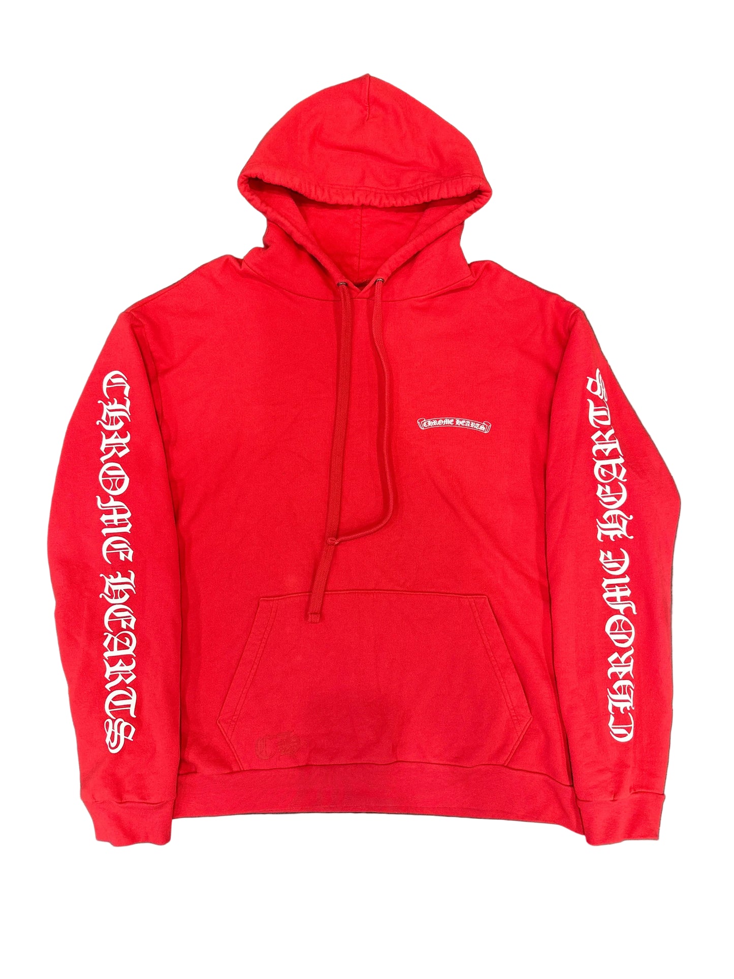 chrome hearts red scroll logo pullover hoodie sz L