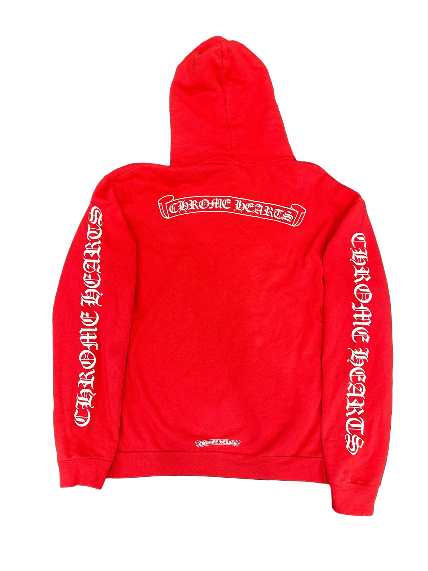 chrome hearts red scroll logo pullover hoodie sz L