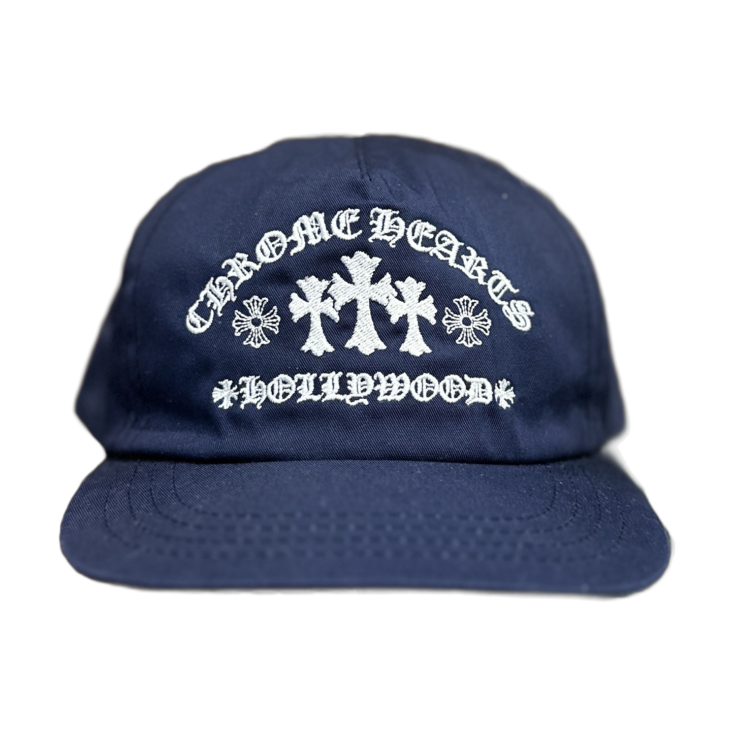chrome hearts hollywood navy blue triple cross hat