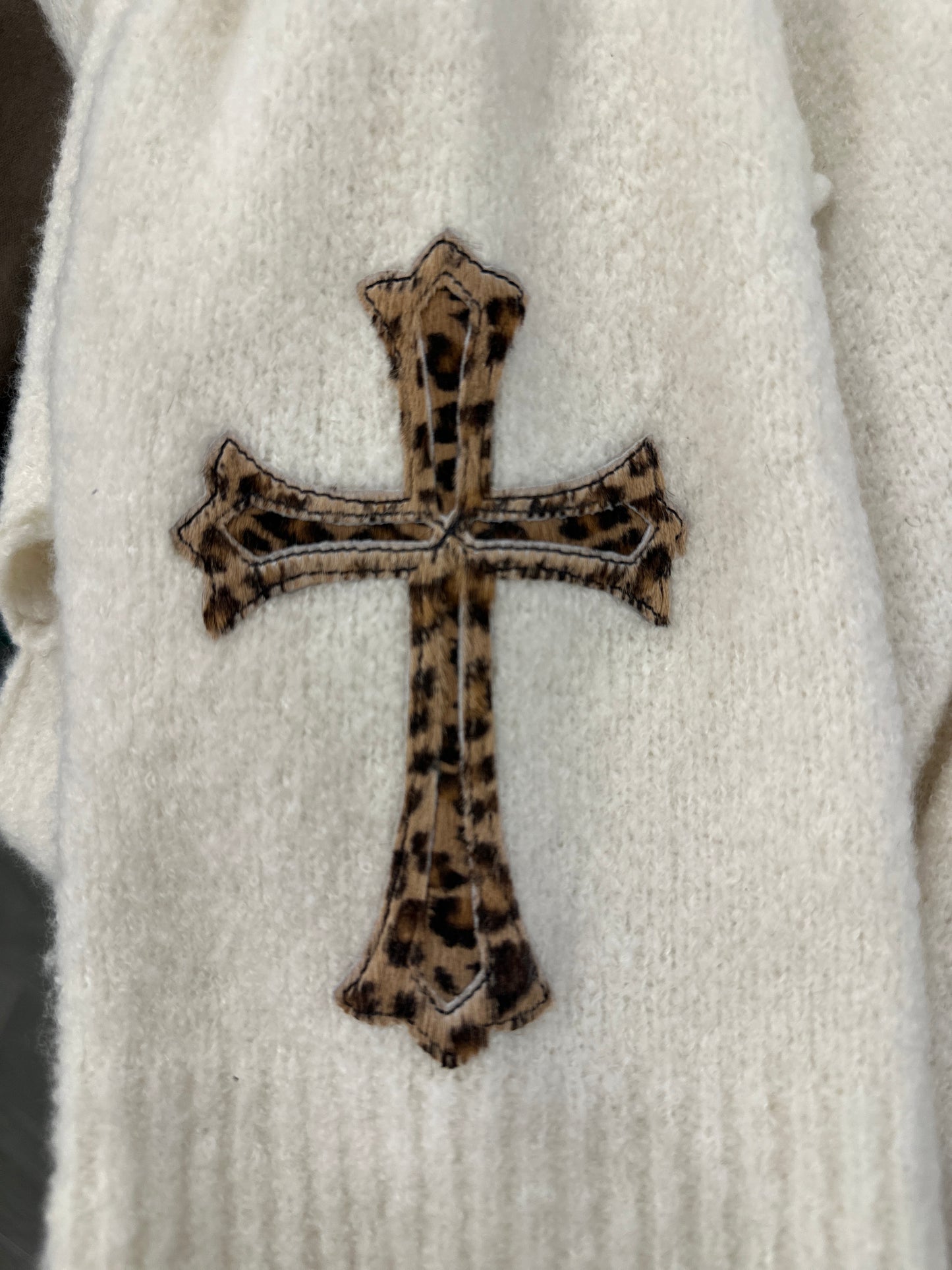 Chrome Hearts white cashmere sweater w/ Leopard patches sz L