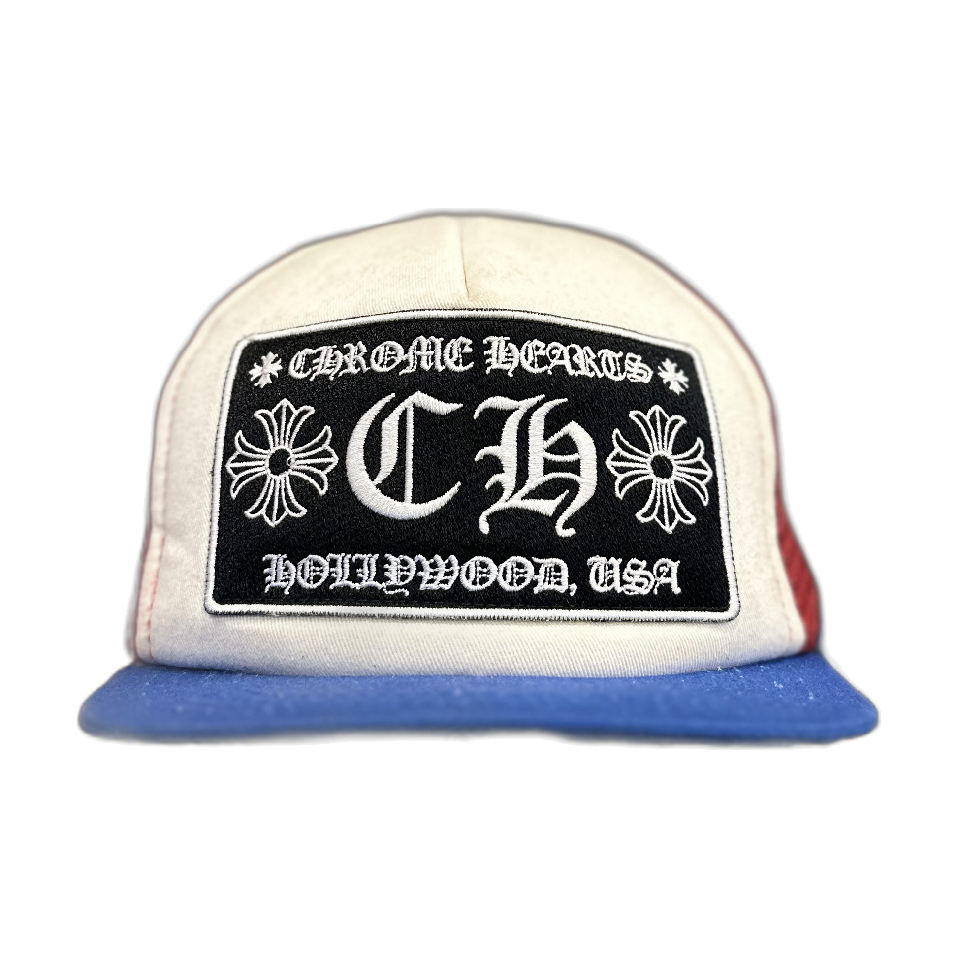Chrome Hearts Hollywood Trucker Hat White Blue red - Front