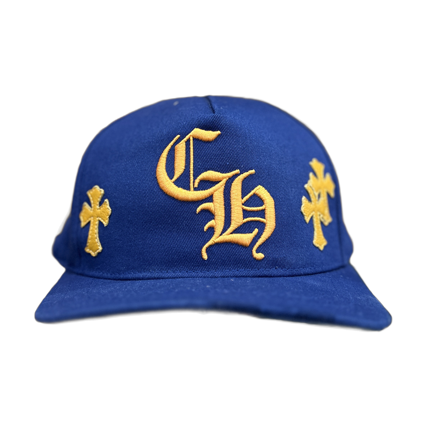 Chrome Hearts CH Cross patches Trucker Hat Blue yellow - Front
