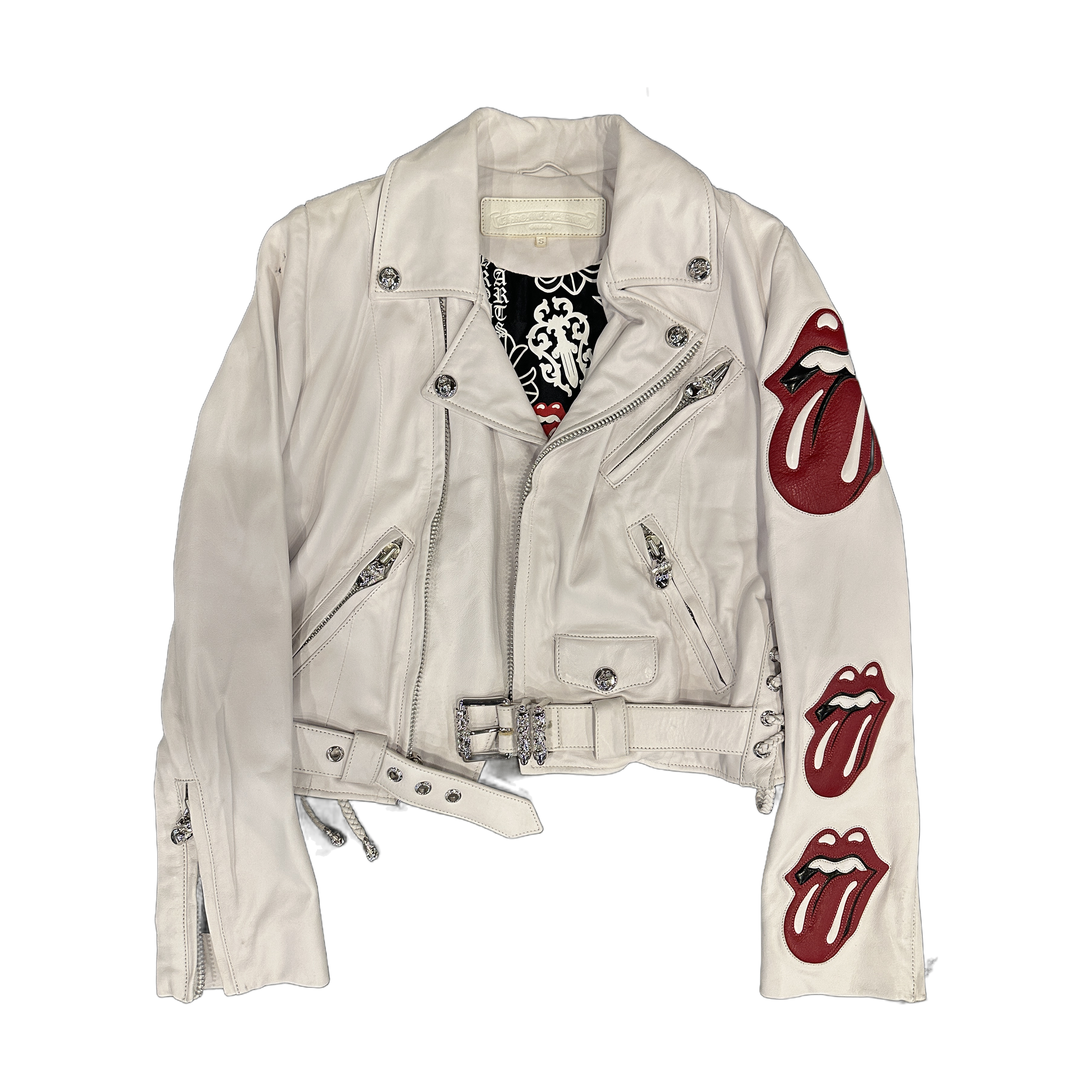 ($20,000) Chrome Hearts Rolling Stones Leather Jacket White - Front