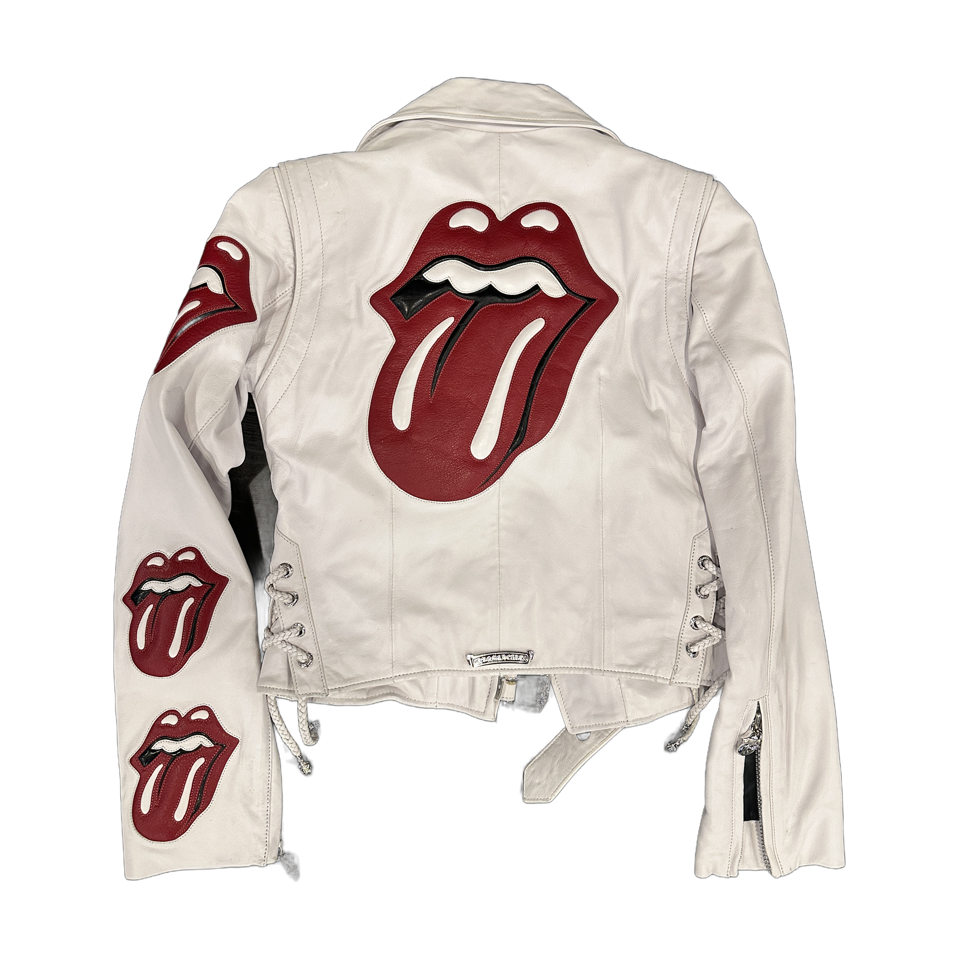 ($20,000) Chrome Hearts Rolling Stones Leather Jacket White - Back