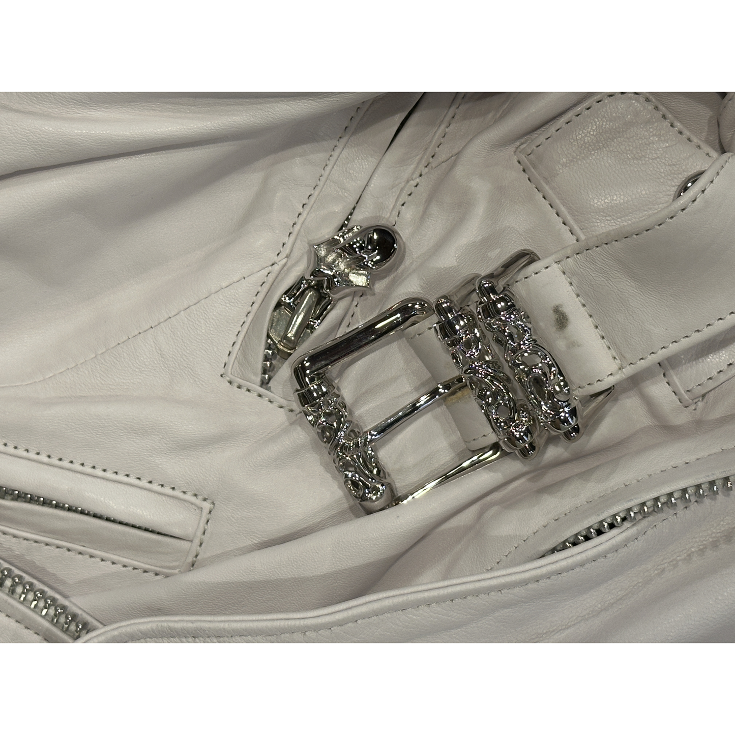 ($20,000) Chrome Hearts Rolling Stones Leather Jacket White - Detail