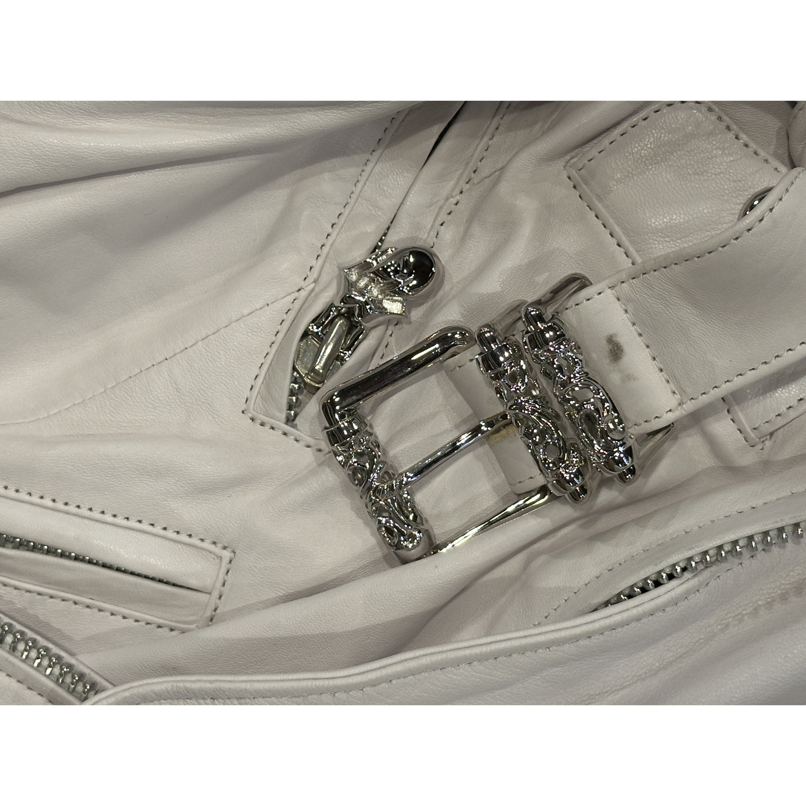 ($20,000) Chrome Hearts Rolling Stones Leather Jacket White - Detail