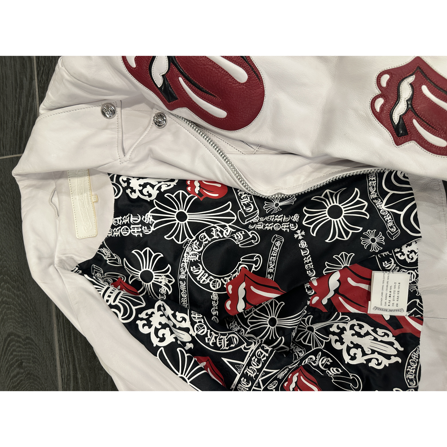($20,000) Chrome Hearts Rolling Stones Leather Jacket White - Detail