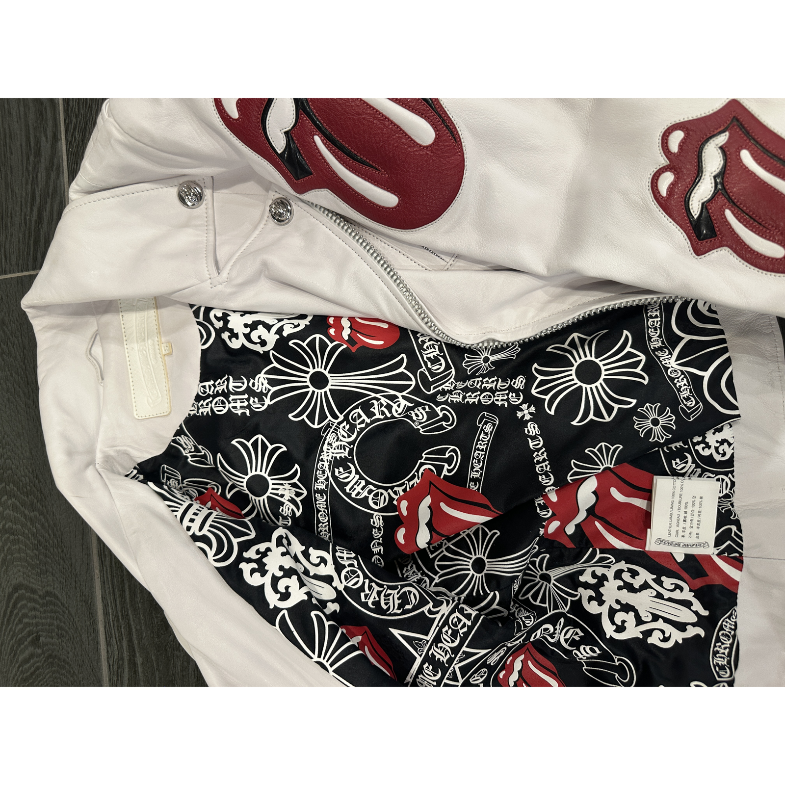 ($20,000) Chrome Hearts Rolling Stones Leather Jacket White - Detail