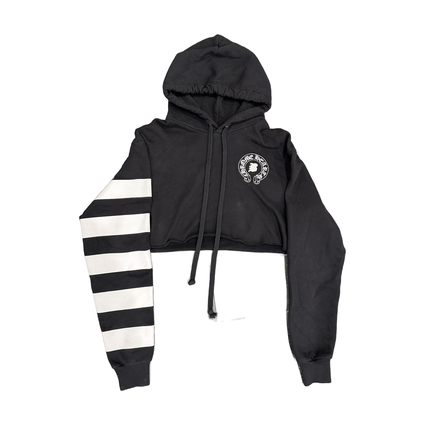 Chrome Hearts Bella Hadid Striped Sleeve Cropped Hoodie Black - Front