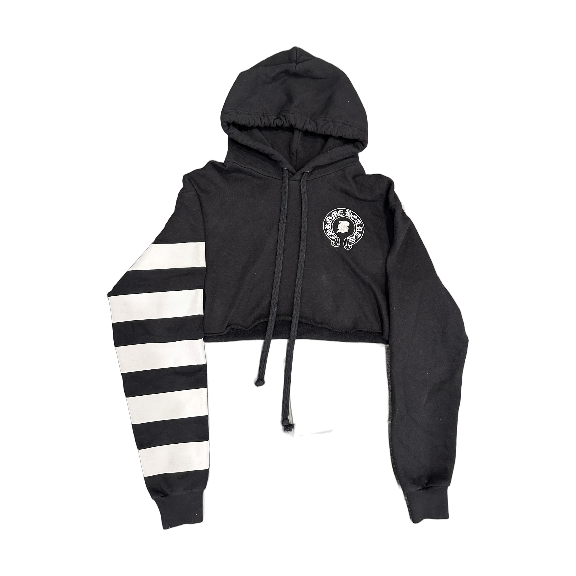 Chrome Hearts Bella Hadid Striped Sleeve Cropped Hoodie Black - Front