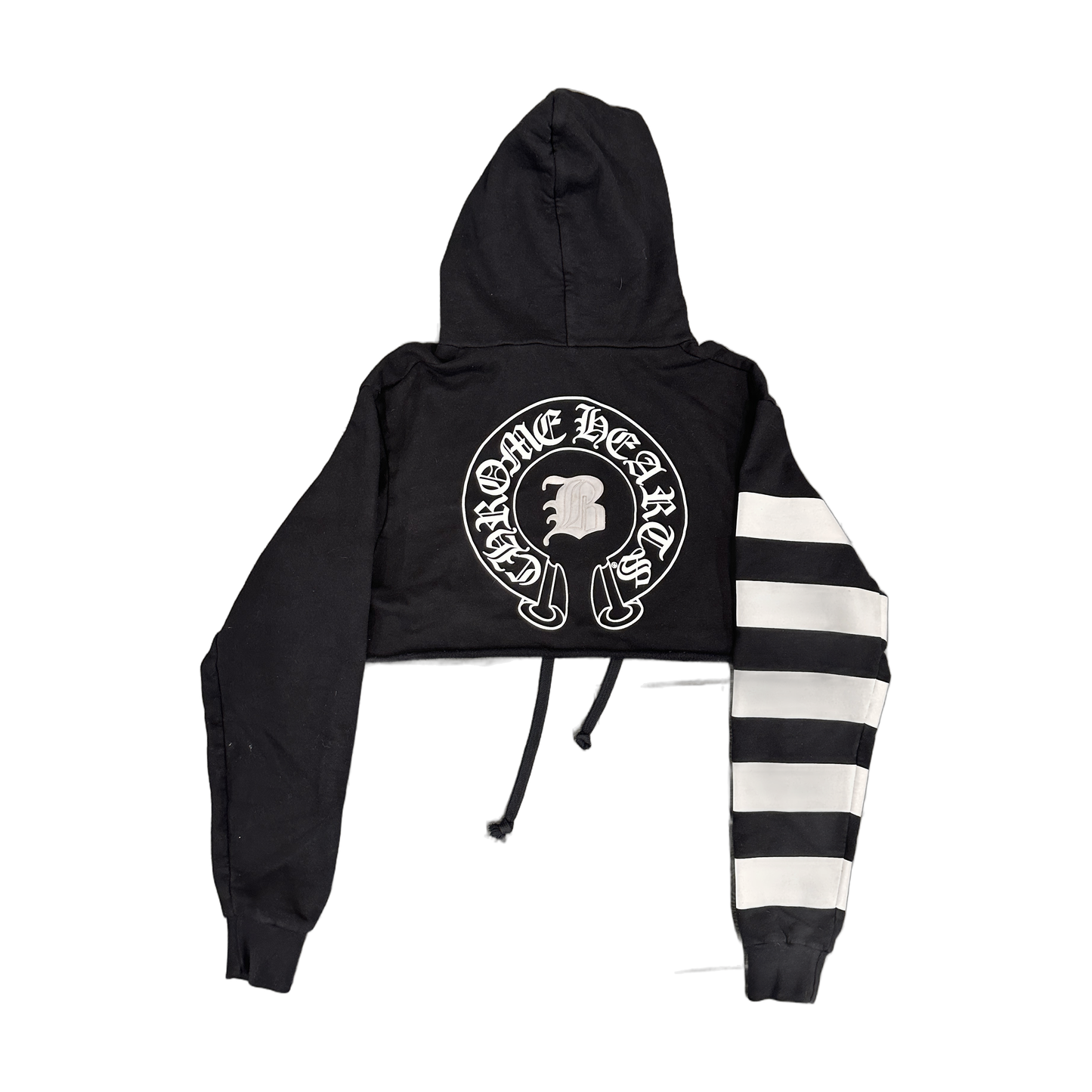 Chrome Hearts Bella Hadid Striped Sleeve Cropped Hoodie Black - Back