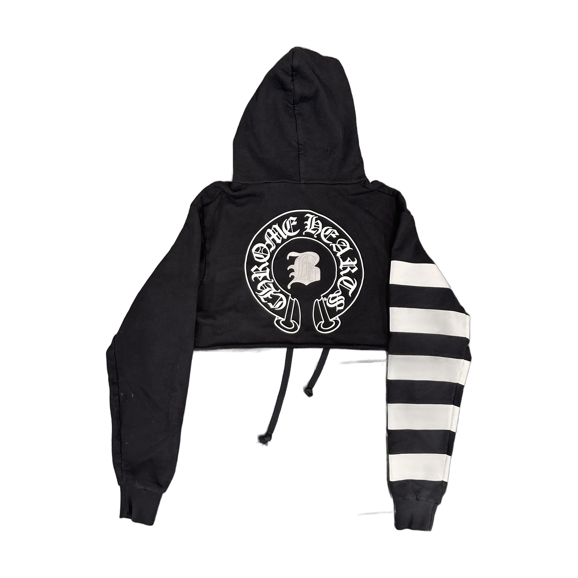 Chrome Hearts Bella Hadid Striped Sleeve Cropped Hoodie Black - Back