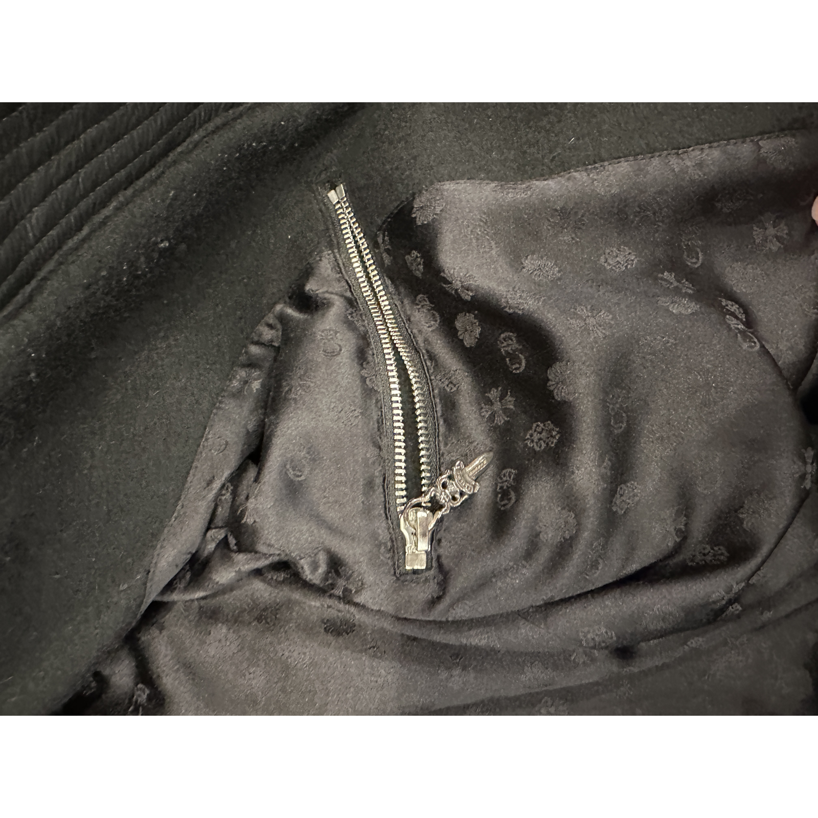 Chrome Hearts Vintage Leather Sleeve Bomber Jacket Black - Detail
