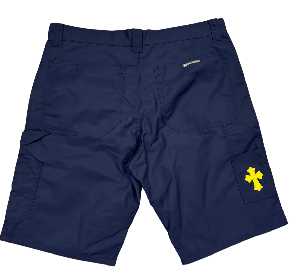 Chrome Hearts Navy Leather Double Knee Cross Patch Carpenter Shorts